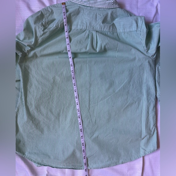 Talbots Large Green Striped button-down. Cotton. - Picture 8 of 13